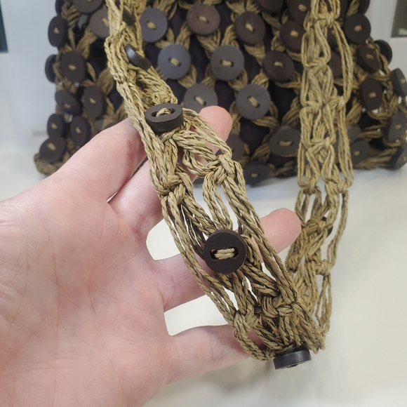 Macrame Brown Crossbody Shoulder Bag with Brown Buttons Attached - Picture 3 of 9